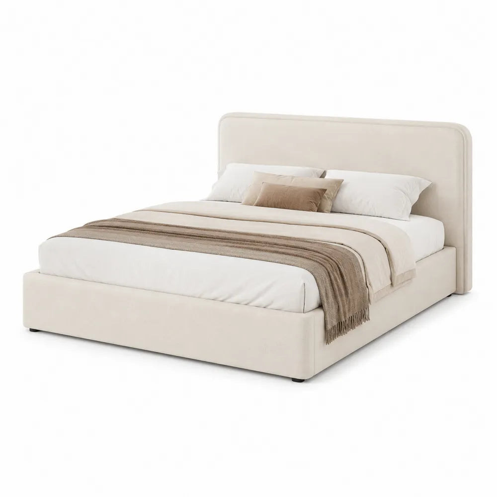 Polsterbett Beige Holzrahmen Polyester 200x180 cm