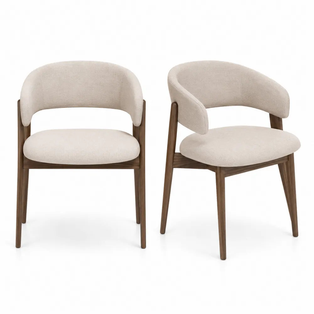 2er Set Esszimmerstühle Walnussholz Beige