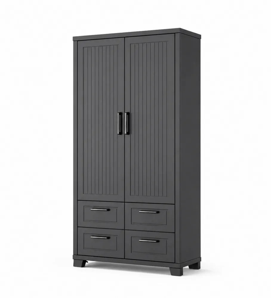 Schrank mit 2 Türen und 4 Schubladen Schwarz 80x40x180 cm