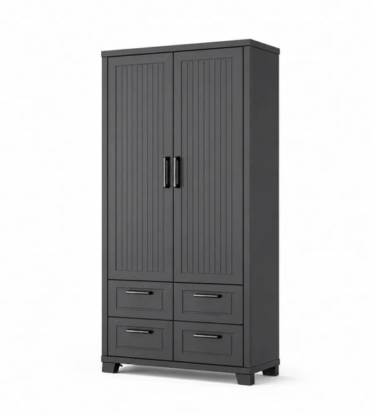 Schrank mit 2 Türen und 4 Schubladen Schwarz 80x40x180 cm