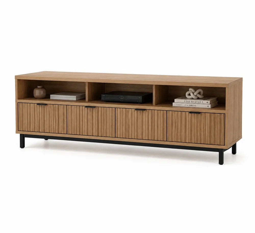 TV-Schrank aus Eichenholz und Metall mit Regalen 180x45x60cm