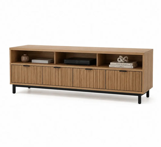 TV-Schrank aus Eichenholz und Metall mit Regalen 180x45x60cm