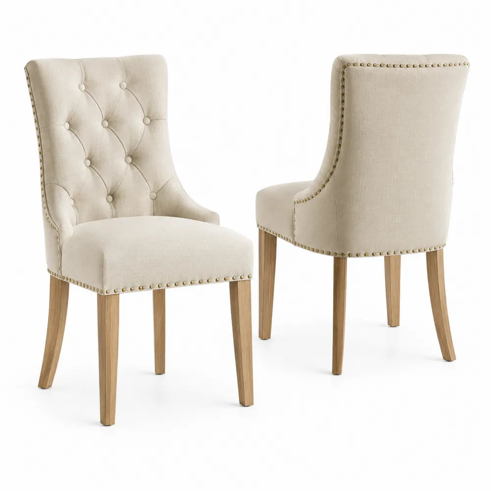 Esszimmerstuhl Leinen Beige mit Eichenholzbeinen 2er-Set