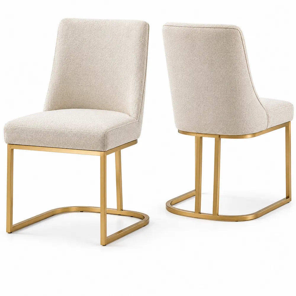 Esszimmerstühle Set Beige Leinen Stahl 2er-Set