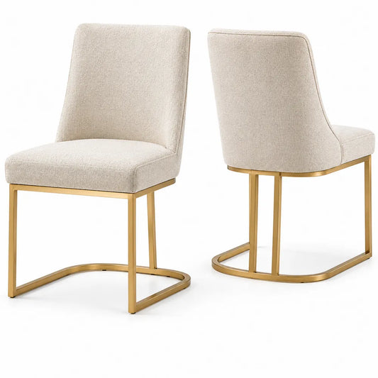 Esszimmerstühle Set Beige Leinen Stahl 2er-Set
