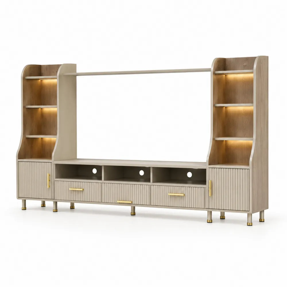 TV-Unterhaltungszentrum aus Holz mit Regalen und Schubladen 300x40x200cm