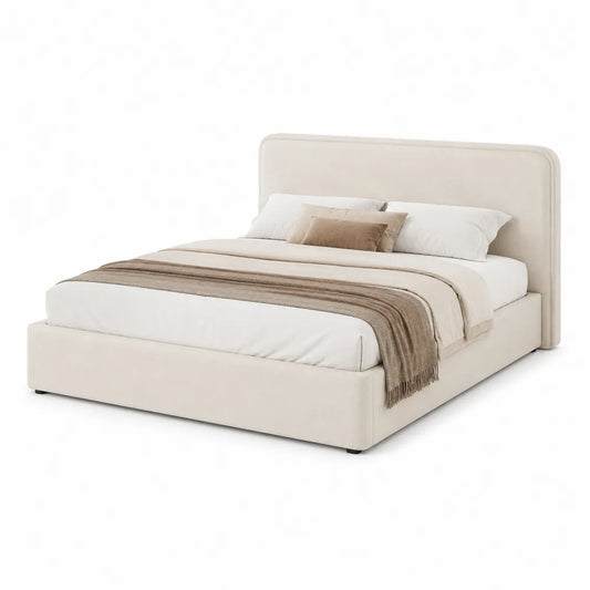 Polsterbett Beige Holzrahmen Polyester 200x180 cm