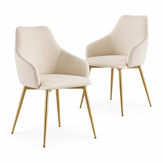 2er Set Esszimmerstühle Beige Polyurethan Metall