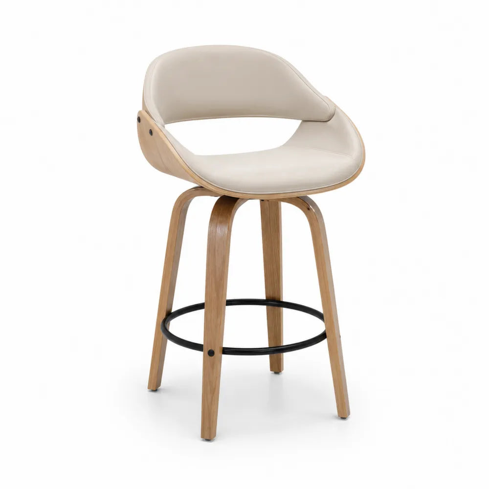 Barhocker mit Lehne Beige Holz Kunstleder 95cm