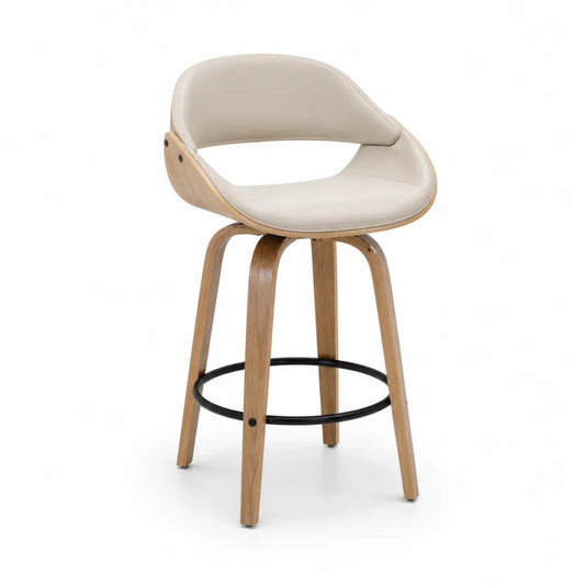 Barhocker mit Lehne Beige Holz Kunstleder 95cm