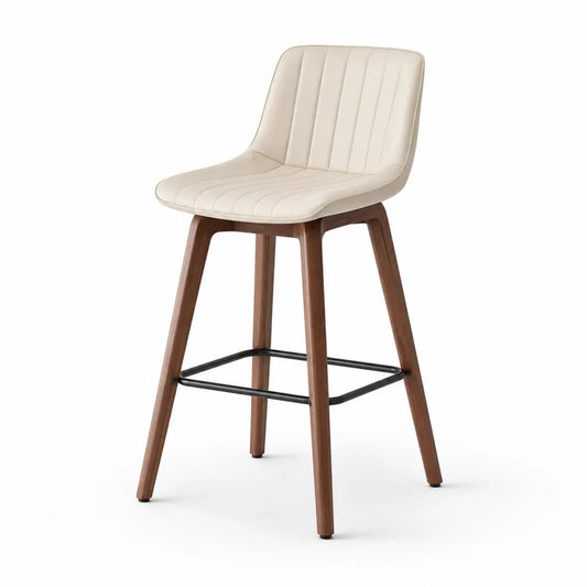 Barhocker aus Kunstleder und Walnussholz