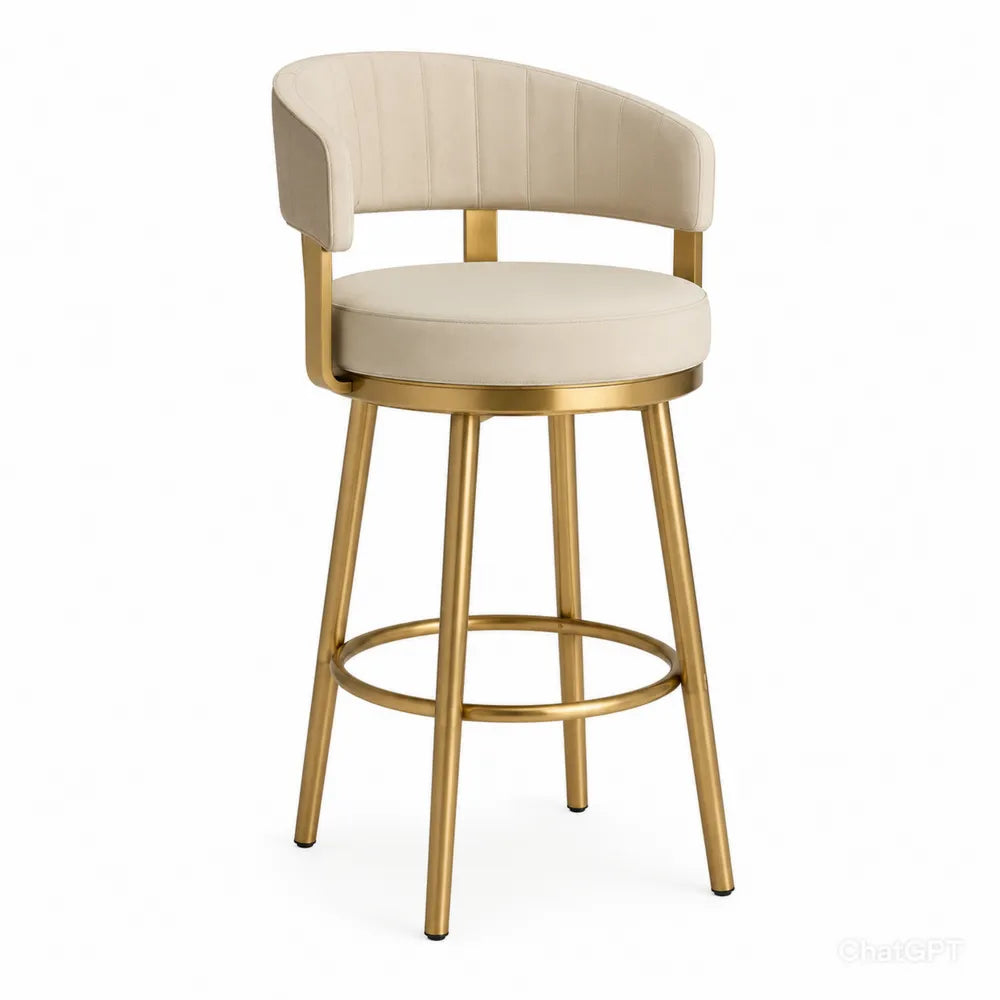 Barhocker aus Metall mit Polstersitz in Beige und Gold