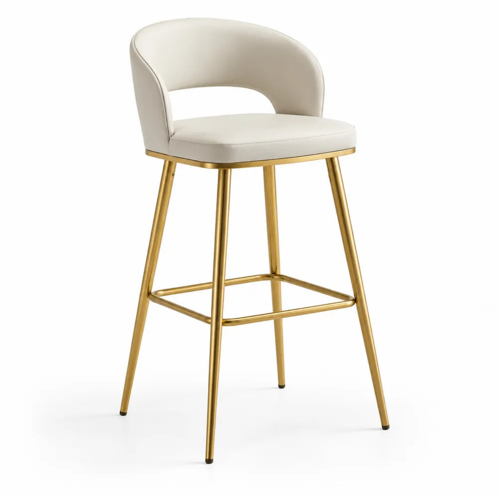 Barhocker mit Rückenlehne aus PU-Leder und Metallrahmen Weiß/Gold