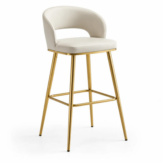 Barhocker mit Rückenlehne aus PU-Leder und Metallrahmen Weiß/Gold